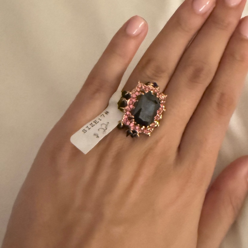 Elegant Pink and Black Gemstone Ring